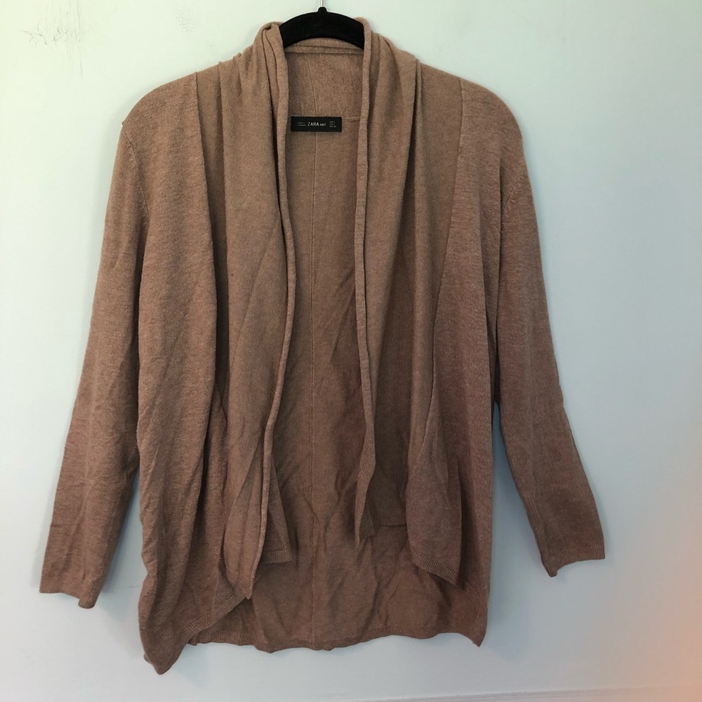 Zara Tan Open Long Sleeve Cardigan Size Small